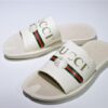 GUCCI Leather SLIDE SANDAL WHITE WITH GG LOGO WOMENS 1K969E 3F7U F0090